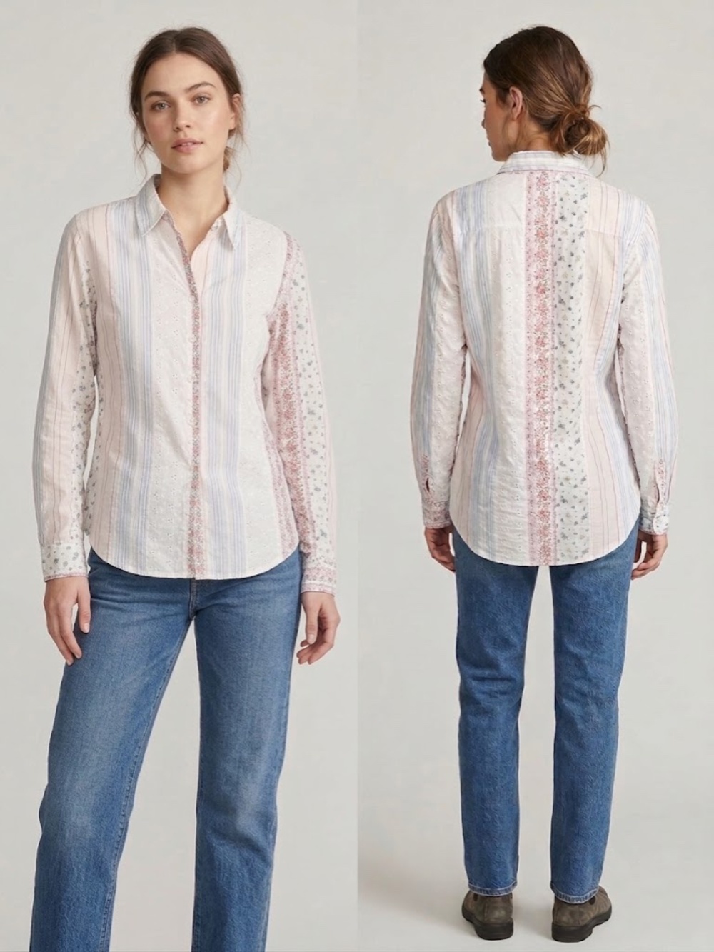 Johnny Was Floral Patchwork Button Down Shirt